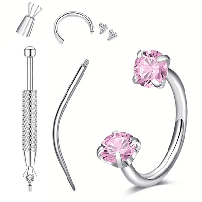 💖Zirconia Horseshoe Ring with Threaded Gems for Piercings