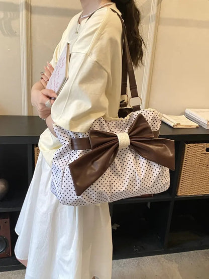 Trendy Fashion Large Capacity Polka Dot Bow Decor Bag