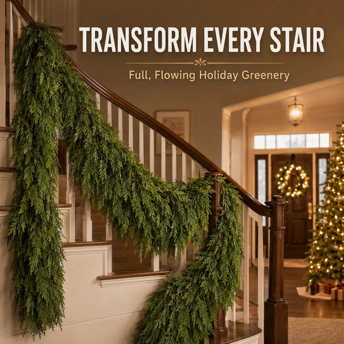 🎄 Real-Touch Cedar Garland – Lush Christmas Greenery