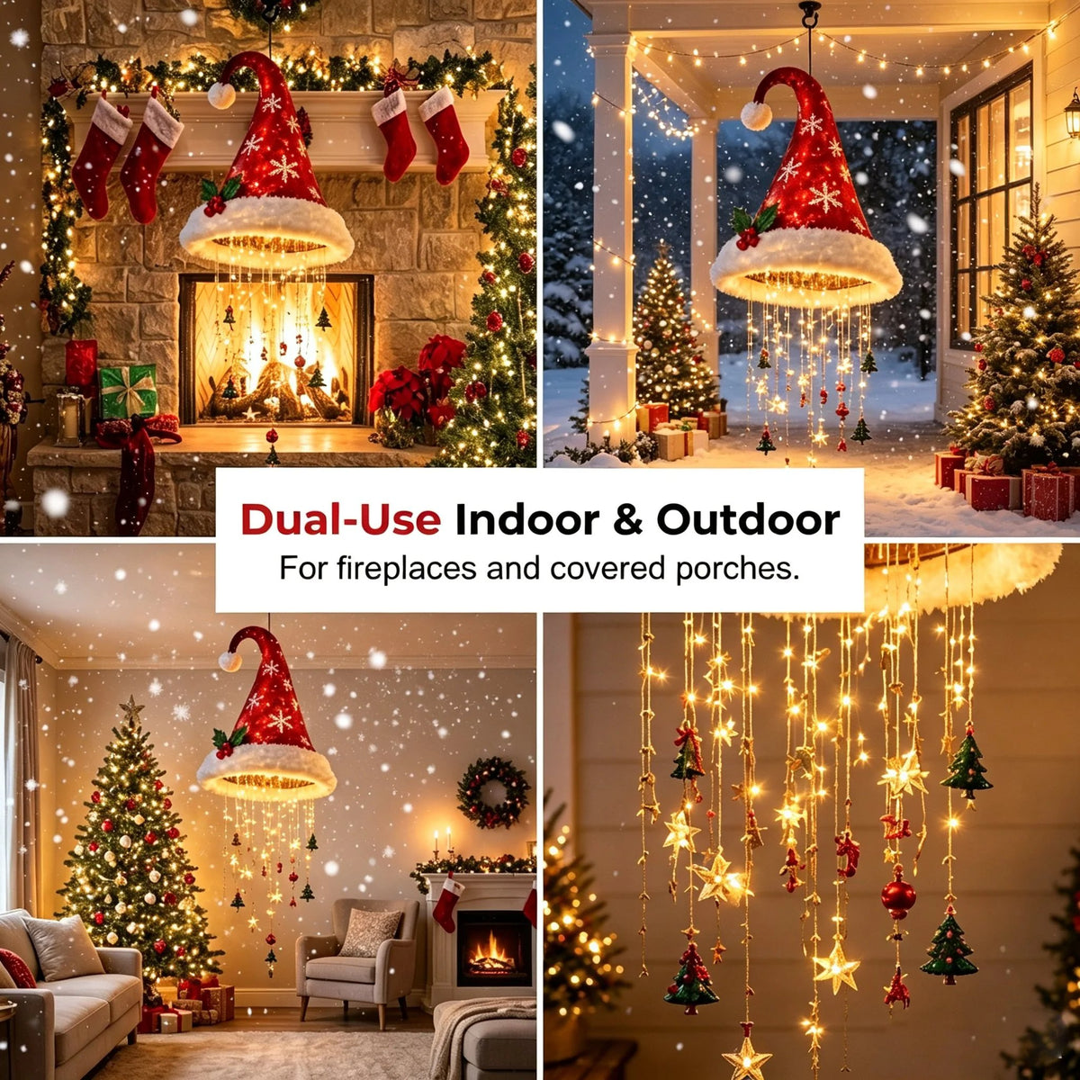 🎅✨Light‐Up Santa Hat Hanging Chandelier Decoration