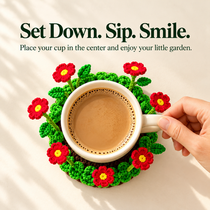 🌸 Crochet Flower Garden Coaster – A Little Garden for Your Coffee Cup