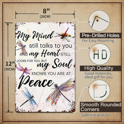 'My Mind Still Talks To You' Vintage Dragonfly Memorial Sign