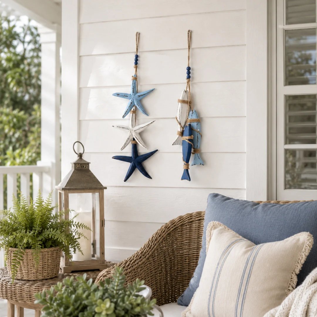 ⭐2026 OFERTA ESPECIAL🐟🌊Decoración Colgante de Estrella de Mar y Pez de Madera Iluminada Estilo Costero