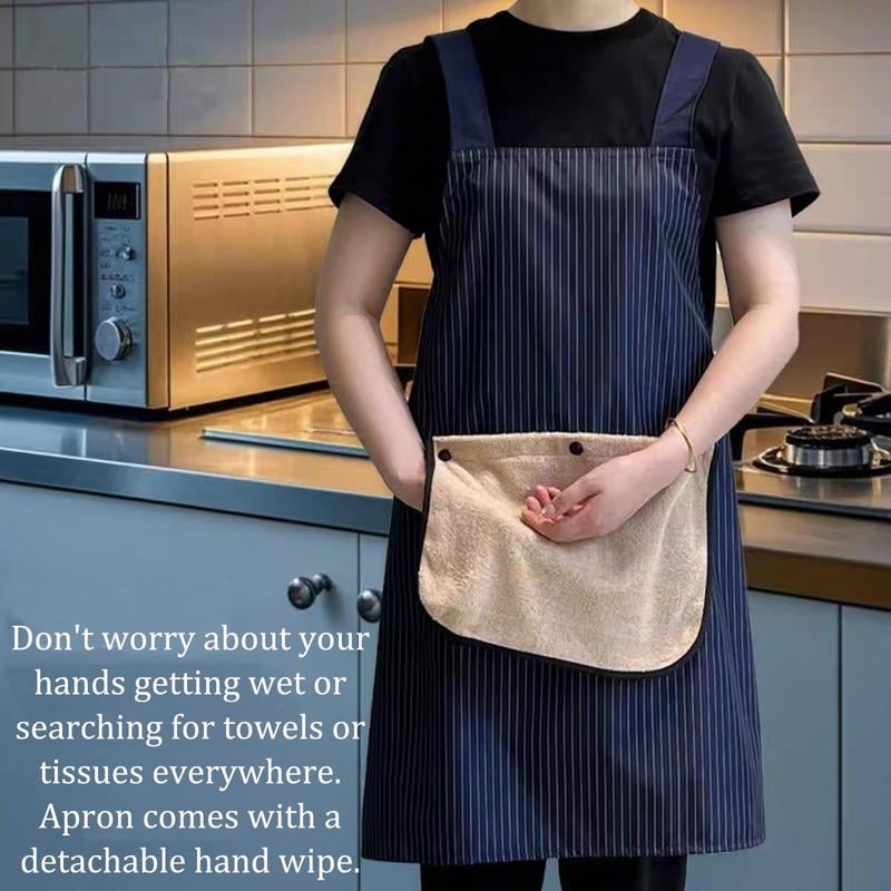 Unisex apron with pockets, featuring a cross-back strap design and including a towel
