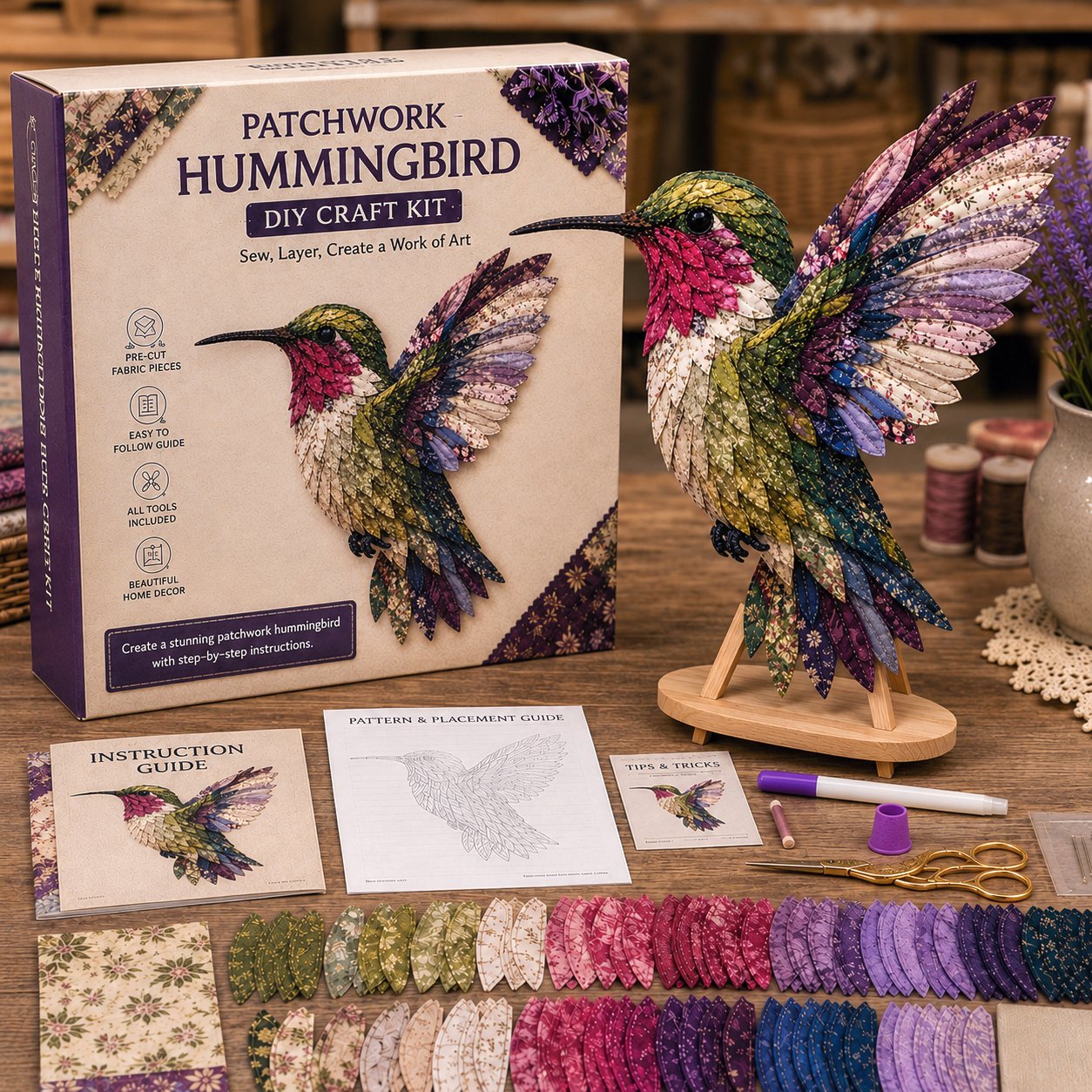 ✨ 3D Patchwork Bird DIY Craft Kit – Create a Layered Fabric Bird Worth Displaying 🐦💕Beginner Friendly