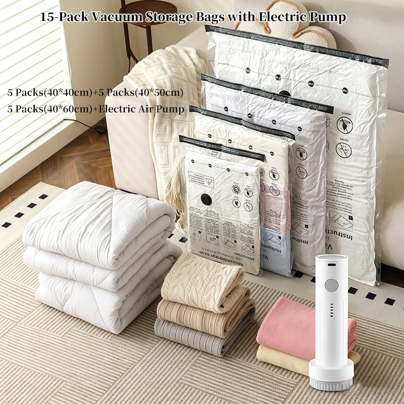 💯15-Pack Vacuum Storage Bags with Electric Pump