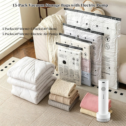 💯15-Pack Vacuum Storage Bags with Electric Pump