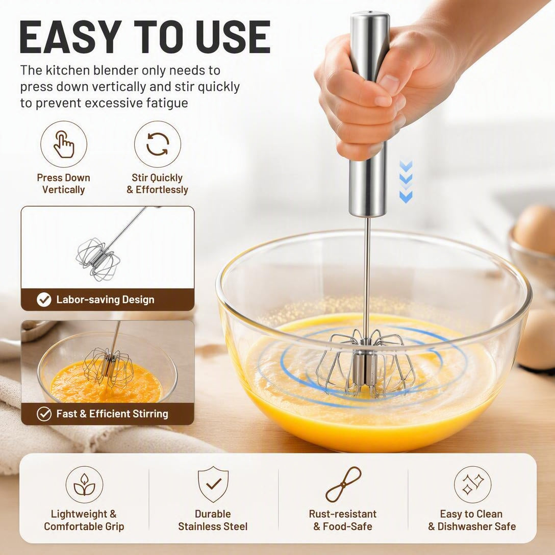 Stainless Steel Semi-Automatic Egg Whisk for Baking and Cooking