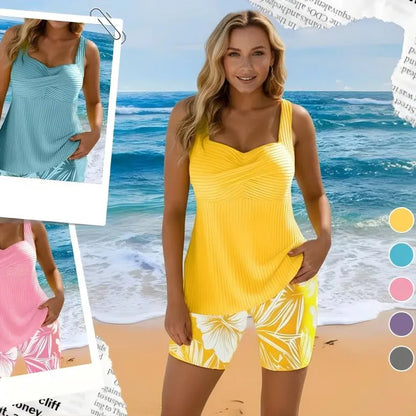 🔥🔥🔥Traje de Baño Tankini de Dos Piezas con Cubierta Corporal y Estampado, Tipo Bóxer