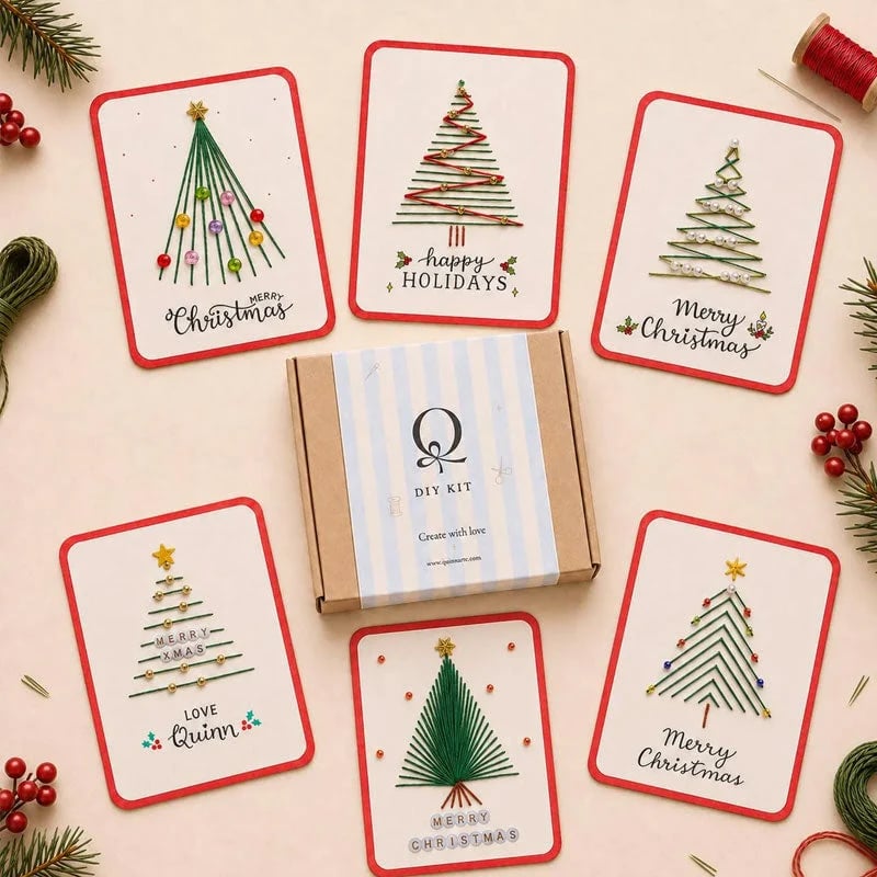 Christmas String Art Greeting Card DIY Kit – 6-Piece Stitching Set