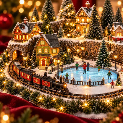 50% OFF | 🚂 Animated Holiday Train & Ice Rink Scene – Lighted Christmas Village Display ✨