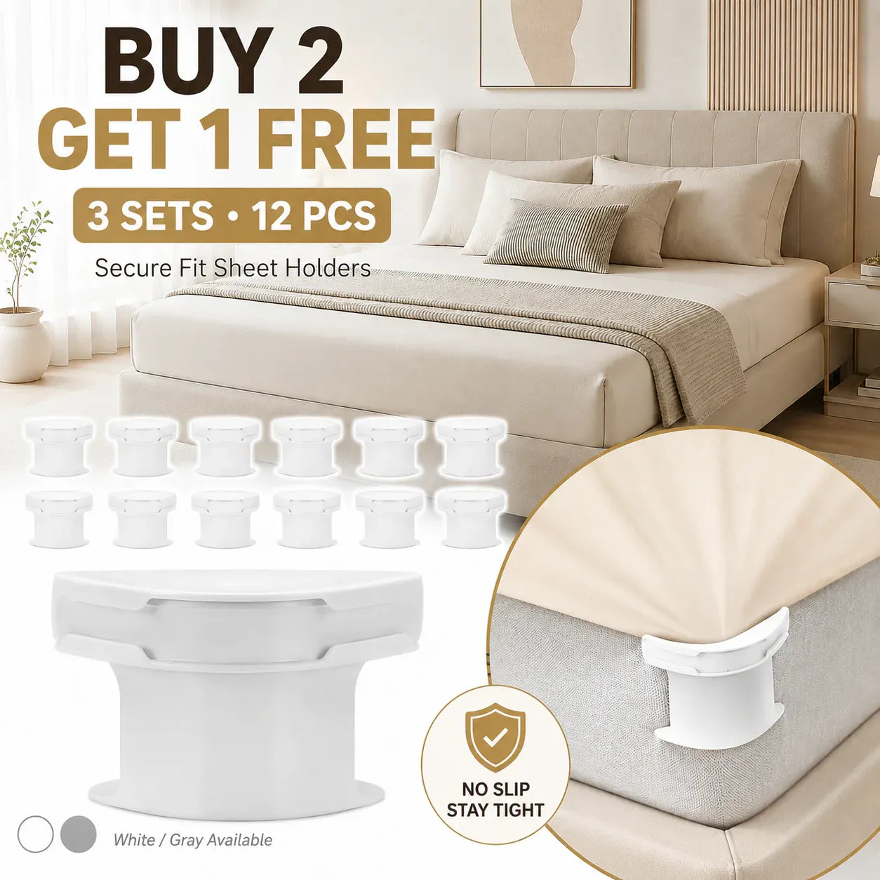 😴Secure Fit Sheet Holders – Wrinkle-Free. Slip-Free Bed