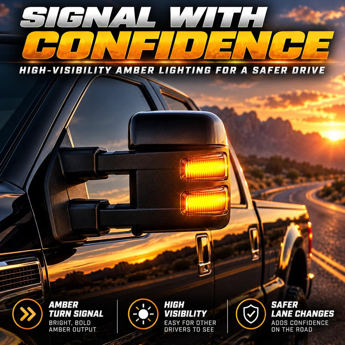 Dual-Mode LED Mirror Lights – White & Amber Turn Signal Upgrade for Heavy-Duty Trucks