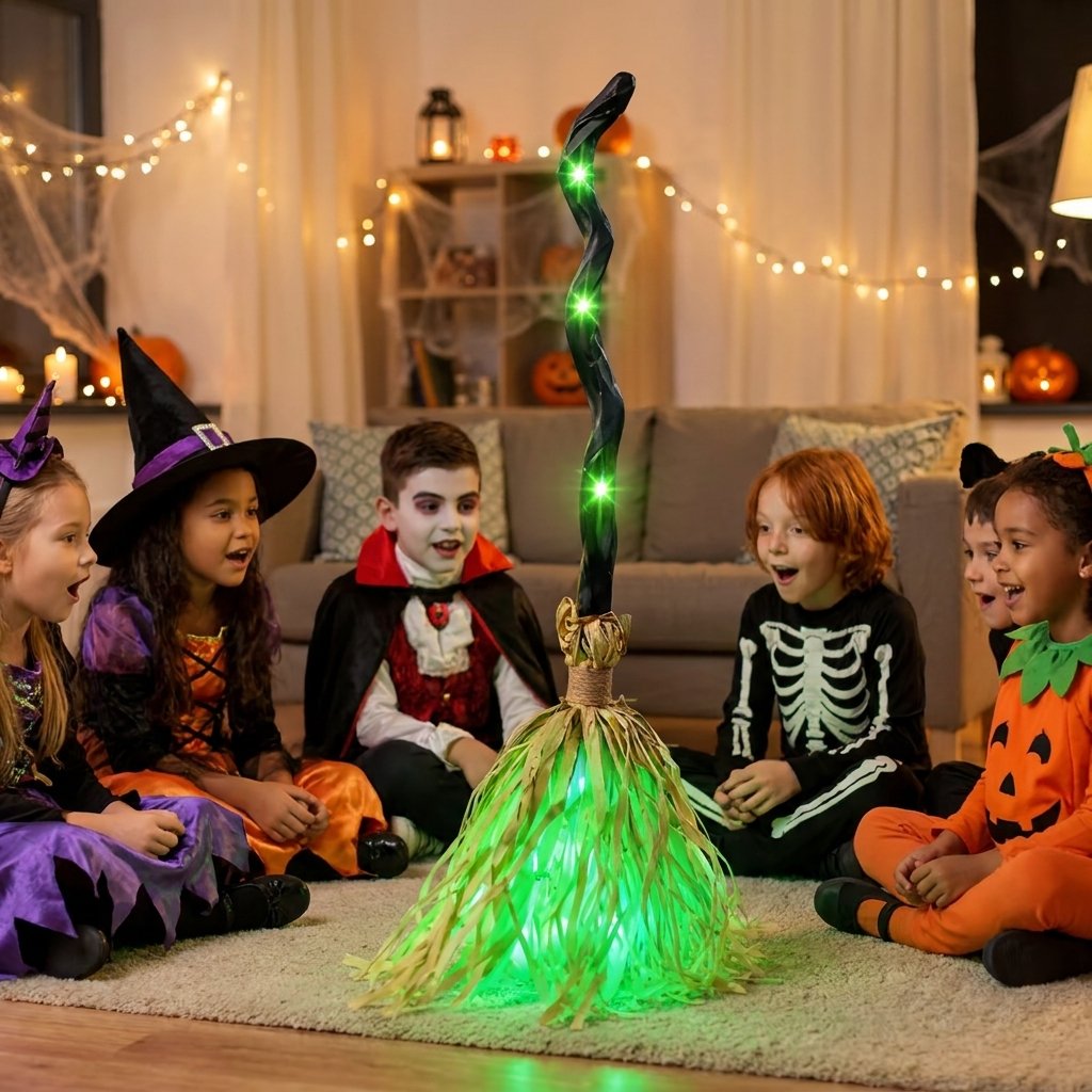 Animated Halloween Witch Broom with Lights, Sound and Motion Decor