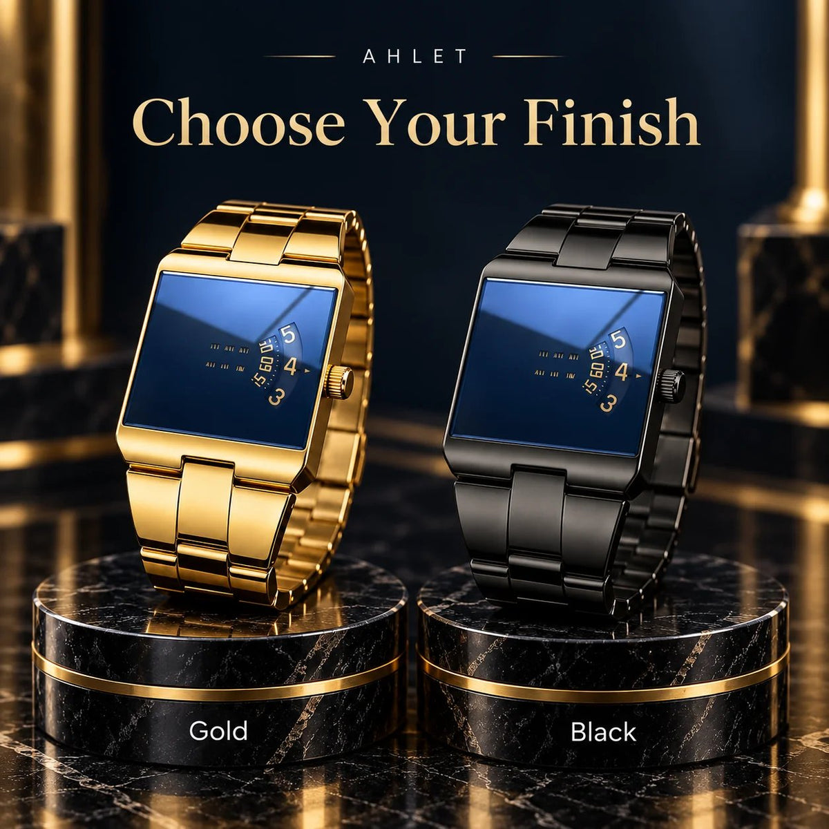 Men’s Gold-Tone Square Quartz Watch | Business Casual Style