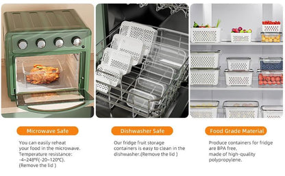🔥Caja de almacenamiento de alimentos de plástico transparente para el hogar-Incluye cesta de drenaje💧