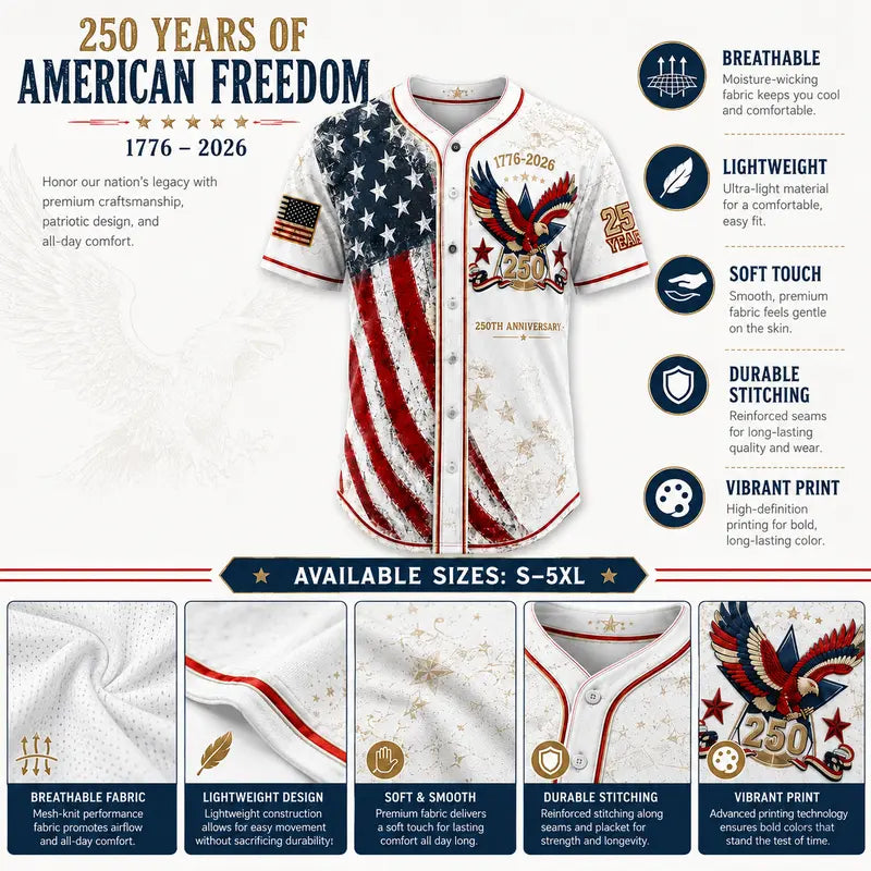 Camisa abotonada vintage del 250 aniversario con para conjuntos del 4 de julio 1776-2026