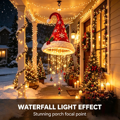 🎅✨Light‐Up Santa Hat Hanging Chandelier Decoration