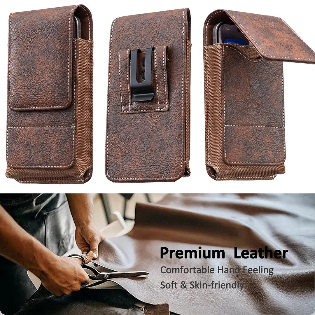 🔥Waist Belt Cell Phone Pouch 📱 Multi-Pocket Leather Holster with Card Holder