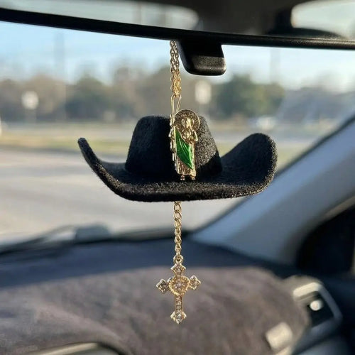 ✝️St. Jude Car Blessing Charm. Handmade Protection Gift Decoration-Black Sombrero Car Ornament Car Trinkets