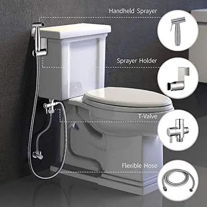 3-in-1 Adjustable Pressure Stainless Steel Nozzle,  Easy-Install Attachment for Personal Hygiene, Toilet Cleaning