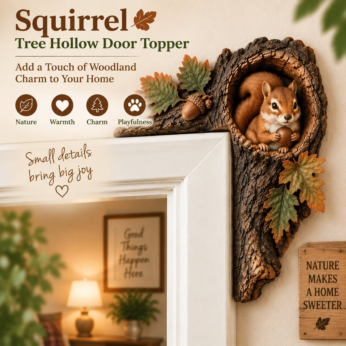 ⏰Limited Time 50% OFF 🐿️ 2D Chipmunk Tree Hollow Door Topper | Woodland Animal Doorway Decor For Cozy Nature Homes