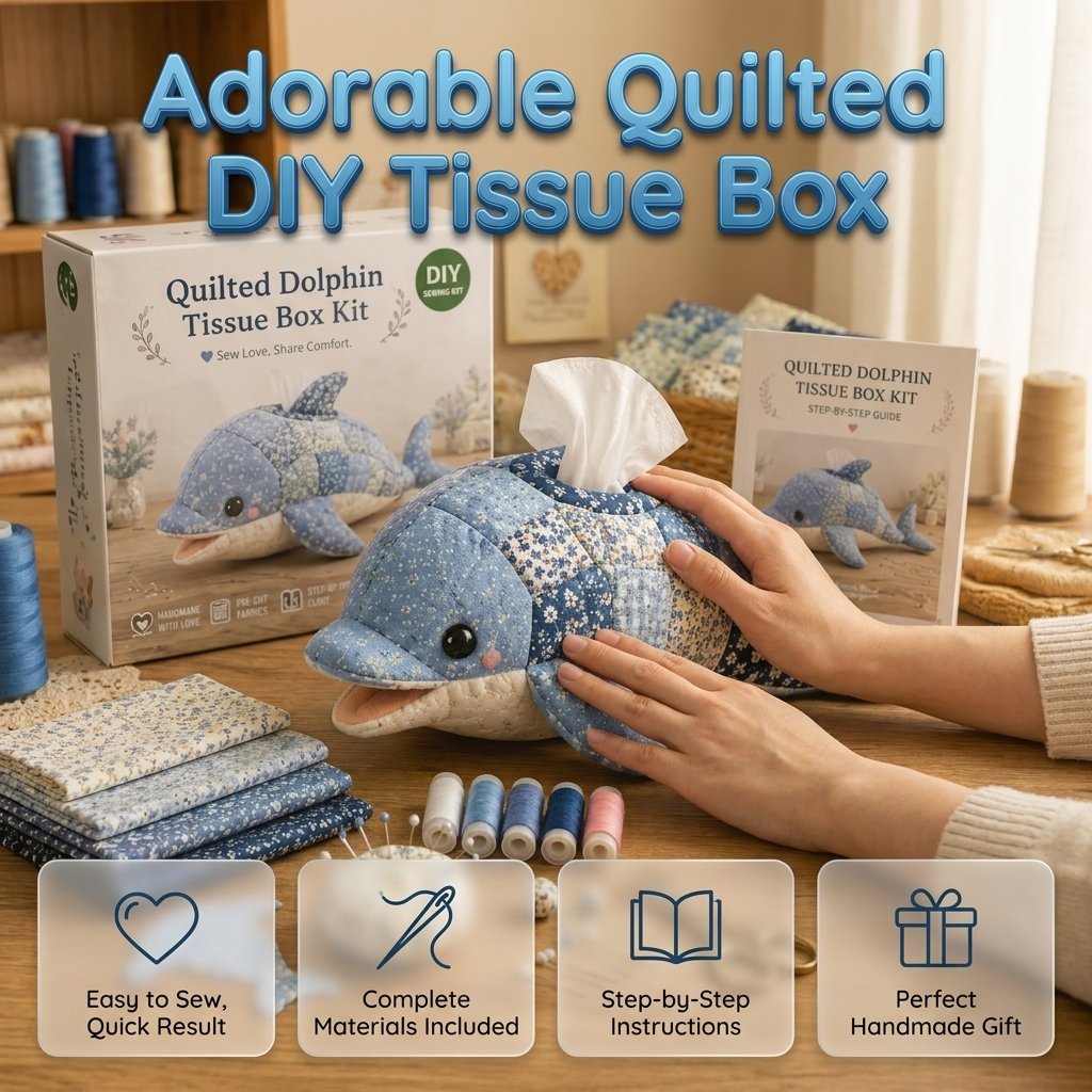 🧵 Kit de costura de caja de pañuelos con animales marinos DIY – ¡Divertidos amigos animales y oceánicos! 🌟