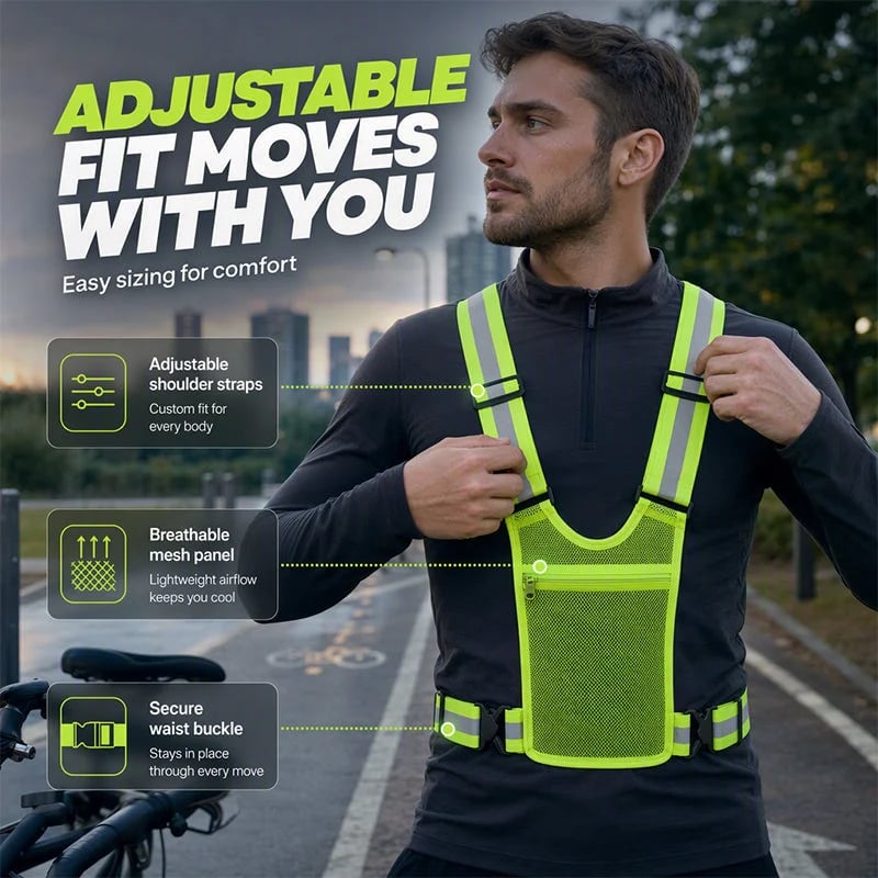 🔥High Visibility Reflective Vest Adjustable Safety Running Gear with Pocket