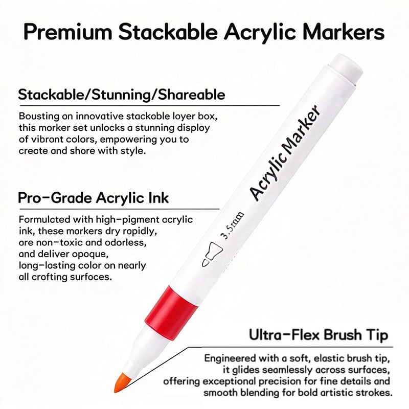 Acrylic Marker Set with Brush Tips (24/36/48/60 Colors) – Includes Portable, Stackable Storage Case