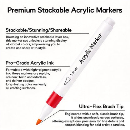 Acrylic Marker Set with Brush Tips (24/36/48/60 Colors) – Includes Portable, Stackable Storage Case