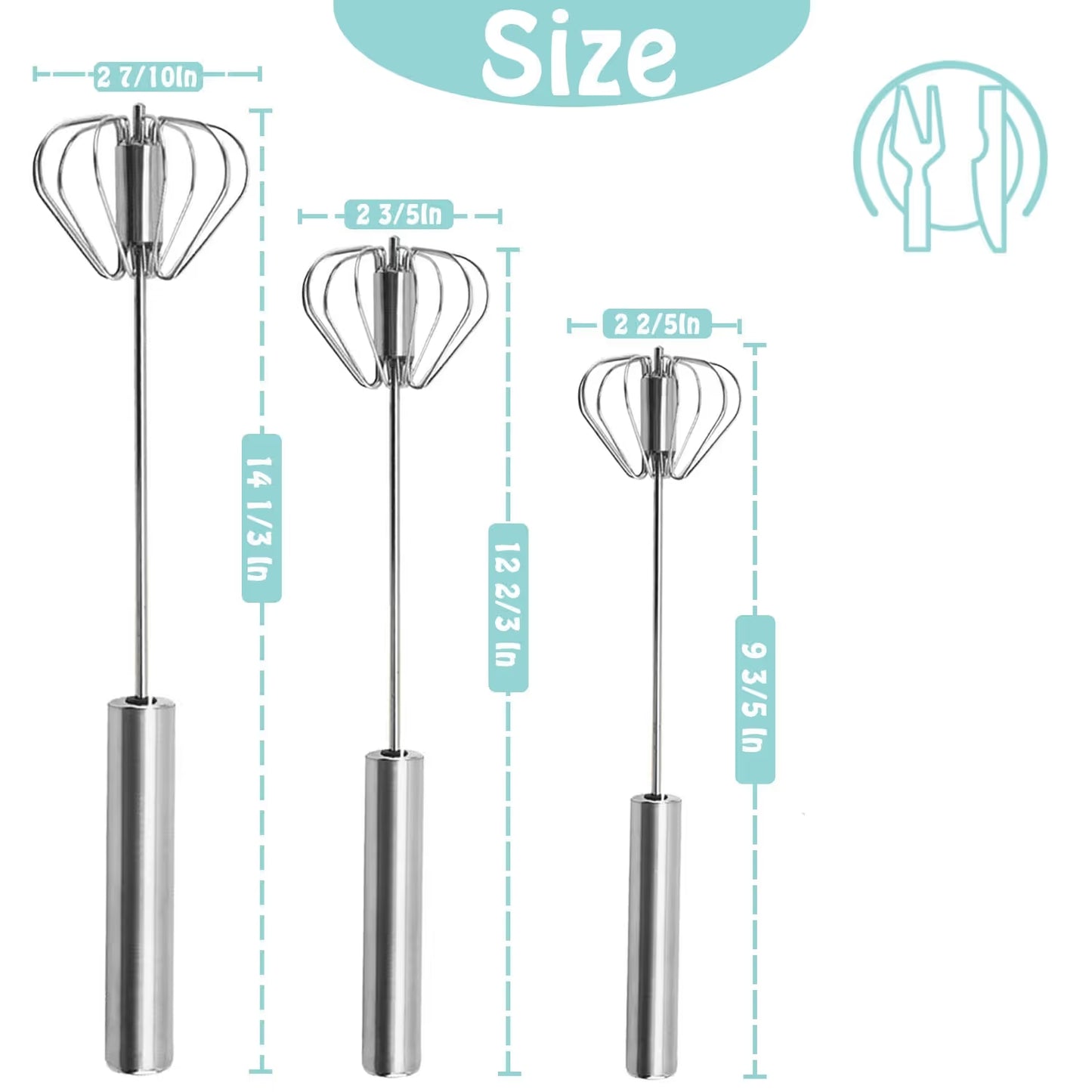 Semi-Automatic Stainless Steel Push Rotary Whisk Set