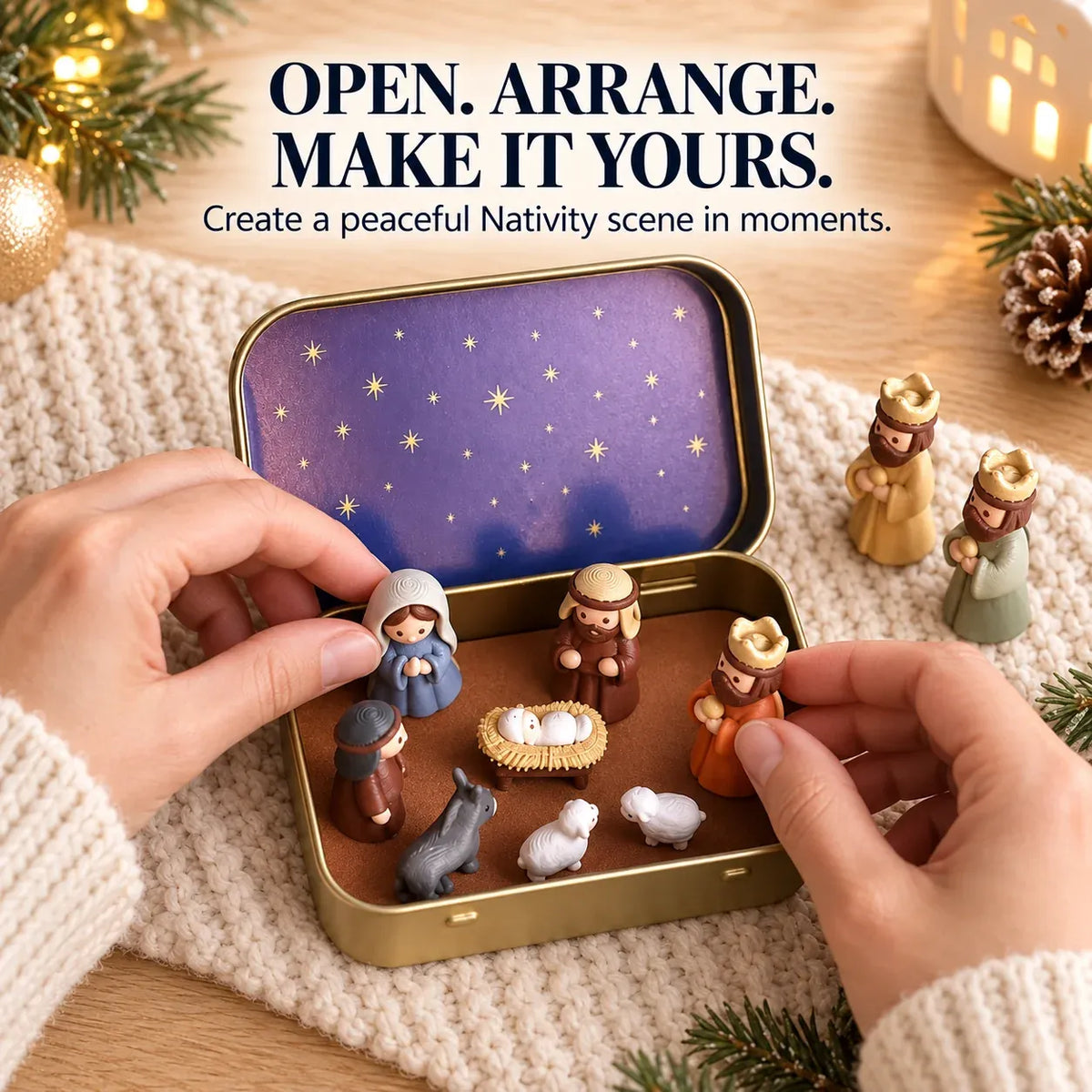 ✨ Portable Mini Nativity Scene in Keepsake Tin – Pocket-Size Christmas Manger Set