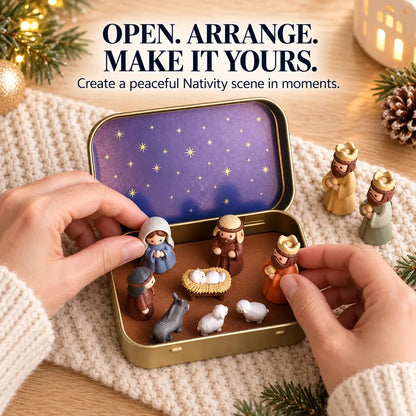 ✨ Portable Mini Nativity Scene in Keepsake Tin – Pocket-Size Christmas Manger Set