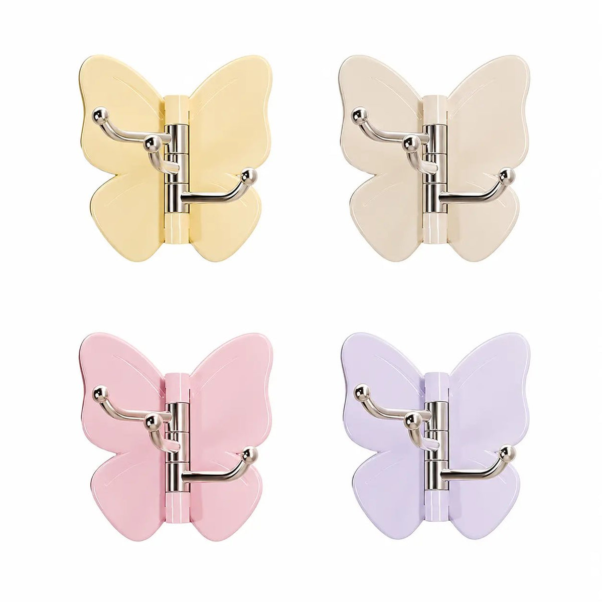 4-Pack Rotating Butterfly Adhesive Wall Hooks – No-Drill Towel & Key Organizer