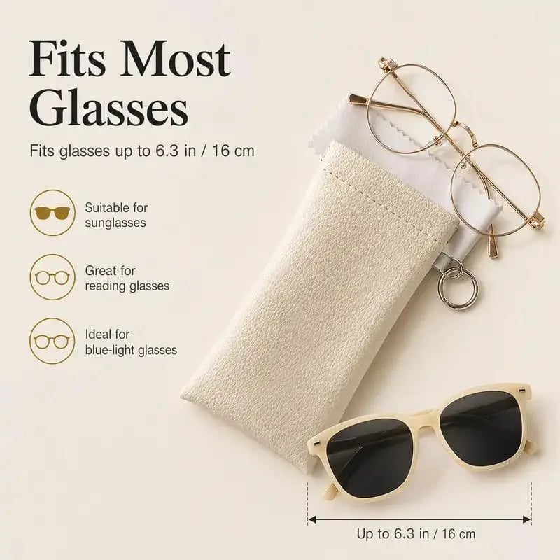 👜 Elastic Opening PU Leather Sunglasses Pouch Soft Portable Anti‑Scratch Eyeglasses Storage Protective Bag