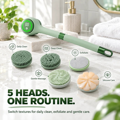 🚿 5-in-1 Electric Body Scrubber with Long Handle – Effortless Deep Cleaning & Gentle Exfoliation in the Shower