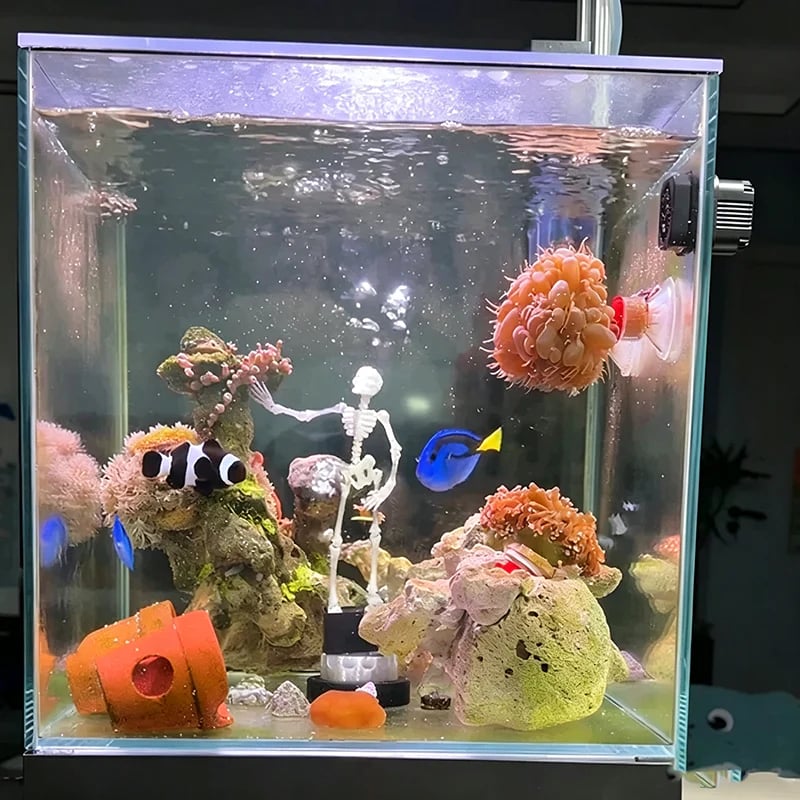 Dancing Skeleton Aquarium Ornament with Bubbles