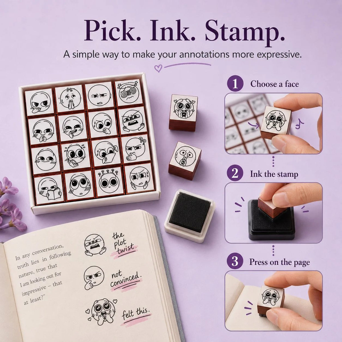 📚 Expression Reaction Stamp Set – Cute Book Annotation Stamps for Readers & Journaling