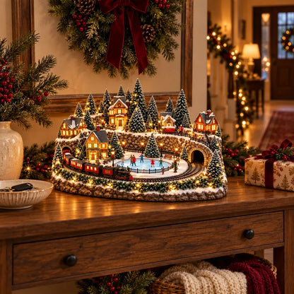 50% OFF | 🚂 Animated Holiday Train & Ice Rink Scene – Lighted Christmas Village Display ✨
