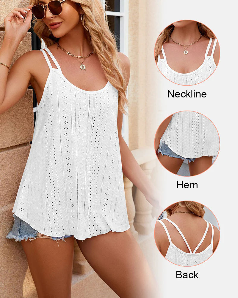 Women's Spaghetti Strap Camisoles Eyelet Embroidery Scoop Neck Tank Tops
