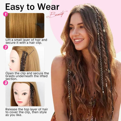 Boho Dreadlock Clip in Hair Extensions with Beads and Charms