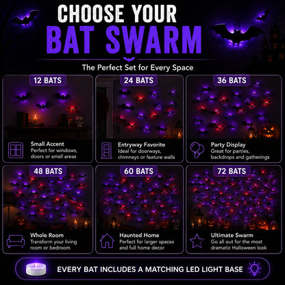 3D LED Glowing Bat Wall Decorations – Halloween Flying Bat Swarm Set