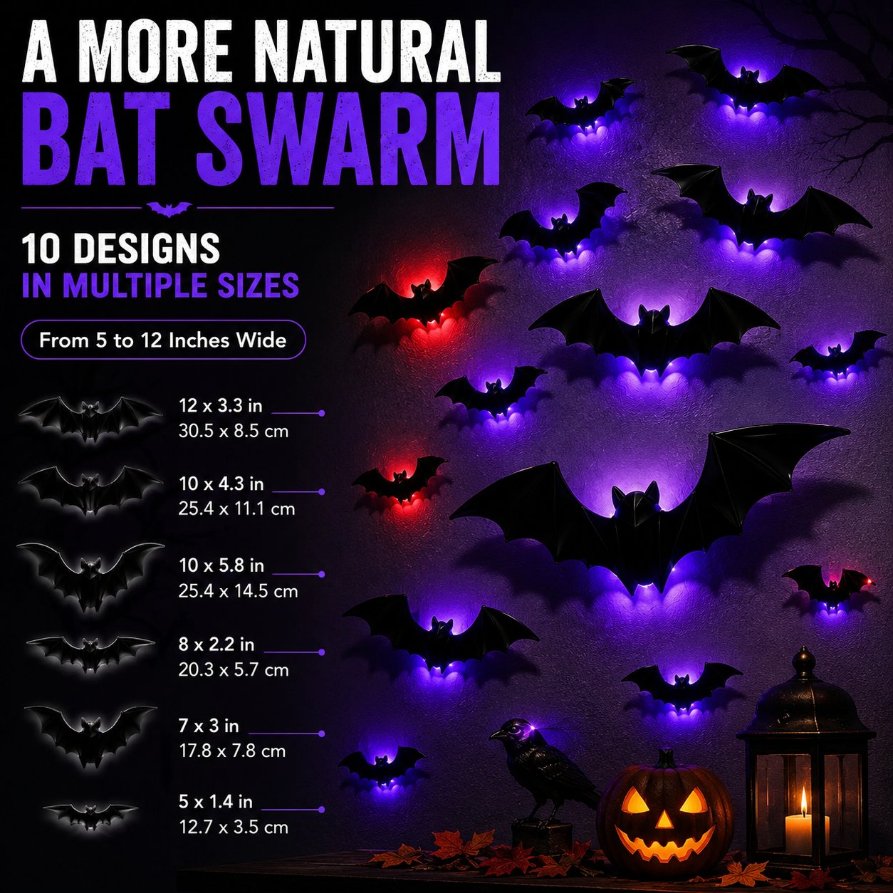 3D LED Glowing Bat Wall Decorations – Halloween Flying Bat Swarm Set