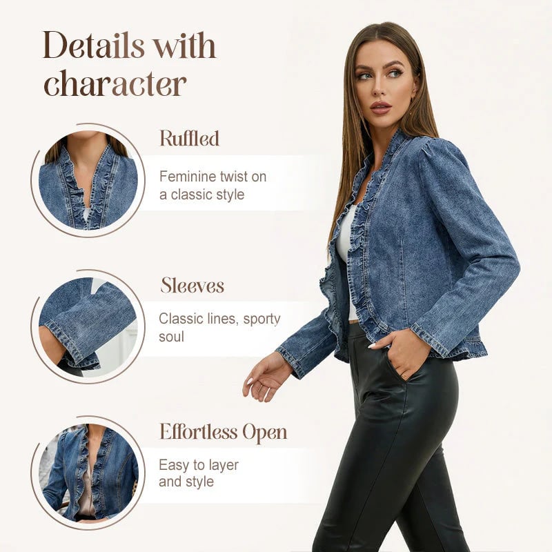 ⏳50% de descuento⏰Chaqueta vaquera abierta con volantes para mujer🧥