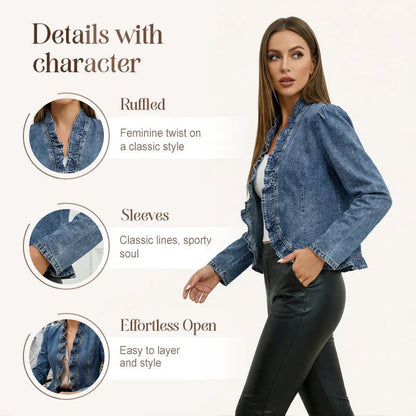 ⏳50% de descuento⏰Chaqueta vaquera abierta con volantes para mujer🧥
