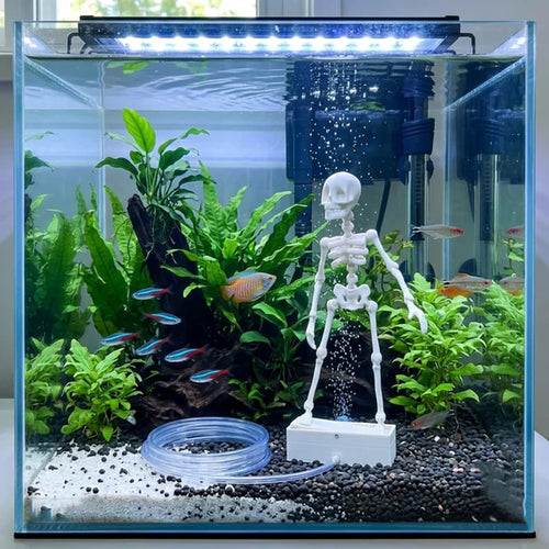 Dancing Skeleton Aquarium Ornament with Bubbles
