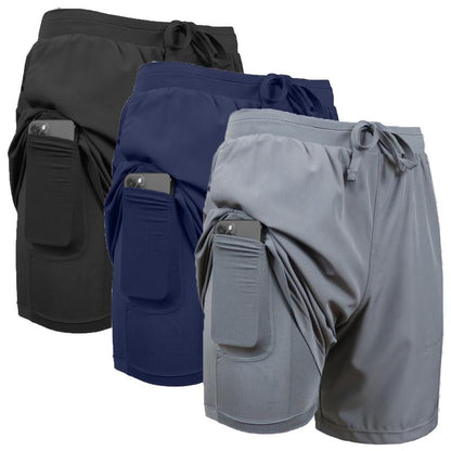 Paquete de 3 shorts deportivos para hombre 2 en 1 de secado rápido, elásticos, con forro interior