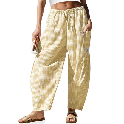 Women's Wide Leg Plaid Pants With Pockets