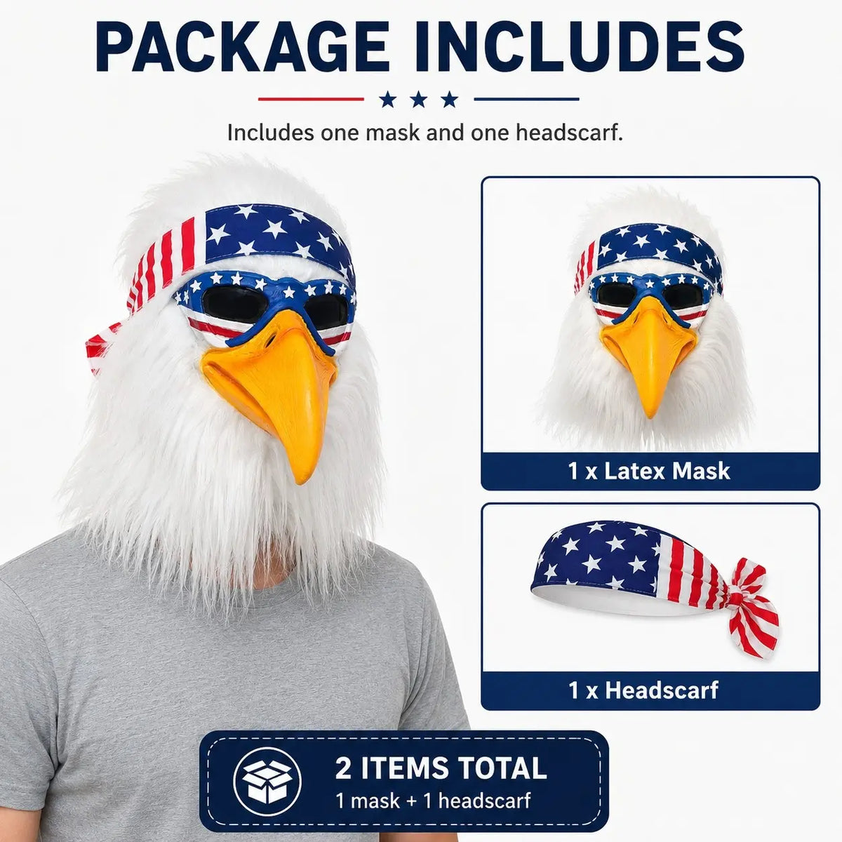 Patriotic Eagle Mask Set with American Flag Bandana