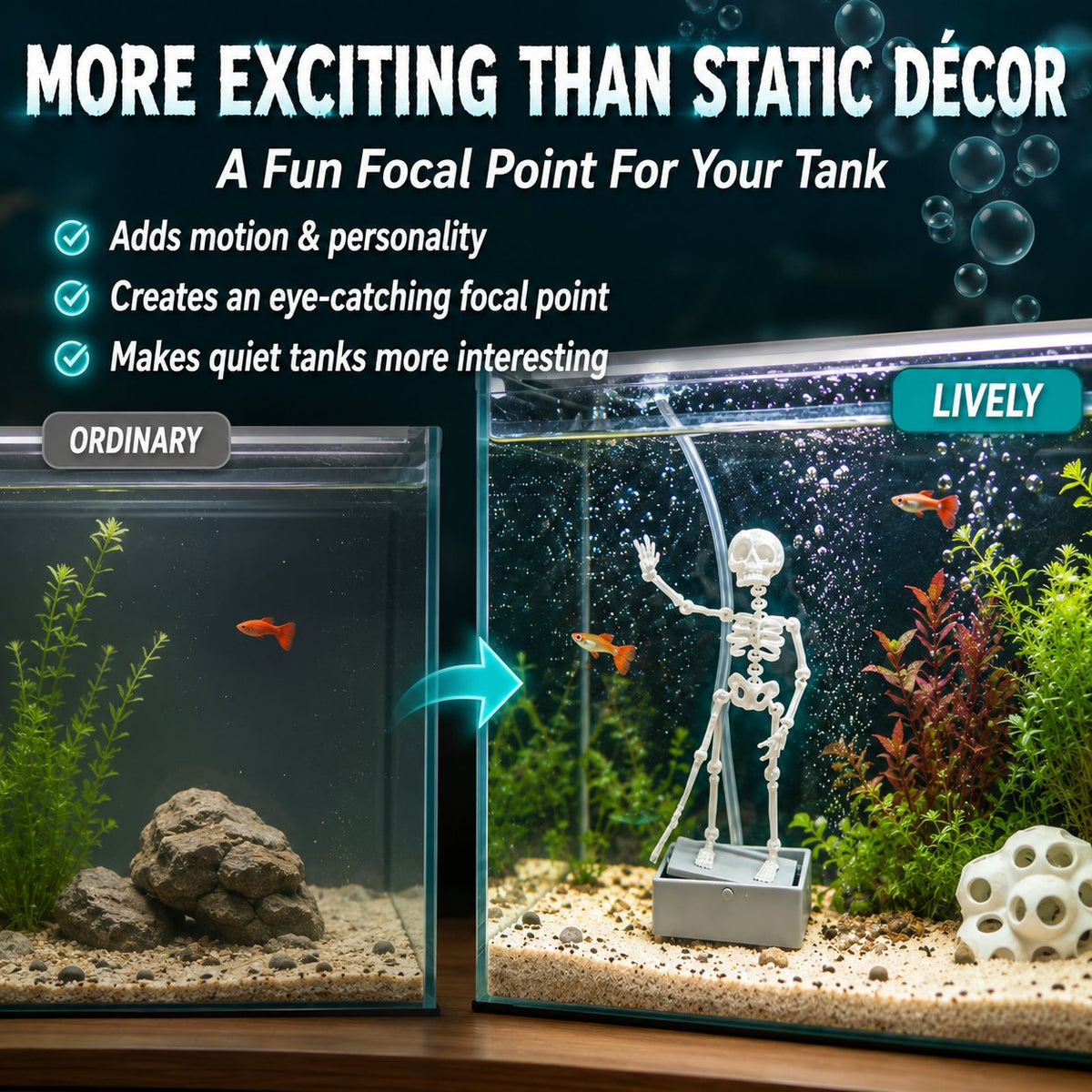 💀 Dancing Skeleton Aquarium Bubbler | Spooky Bubble Effect Fish Tank Decoration